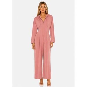 Halara Dusty Rose Hooded Wide Leg Jumpsuit Cut-Out Back Long Sleeve Pink XS